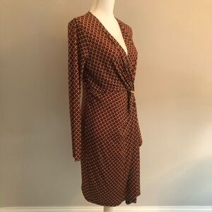 Michael Kors women’s red gold black chain print long sleeve soft dress size m